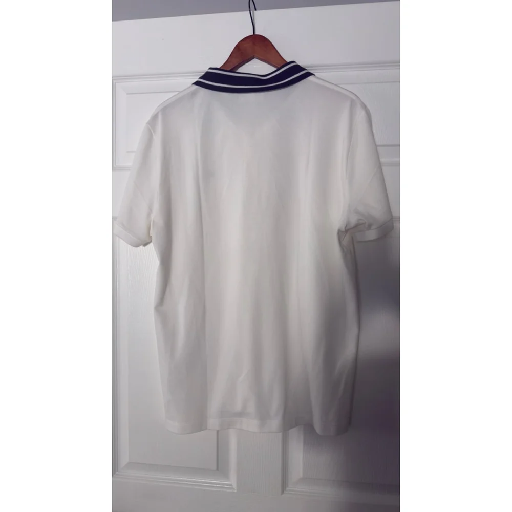 Men's Lacoste White Navy Blue Striped Collar Slim Fit Polo Shirt XL